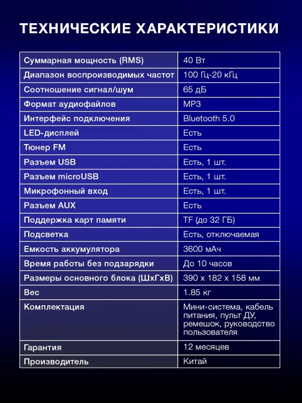 Колонка портативная H-PS1030 40Вт Bluetooth Колонка портативная H-PS1030 40Вт Bluetooth