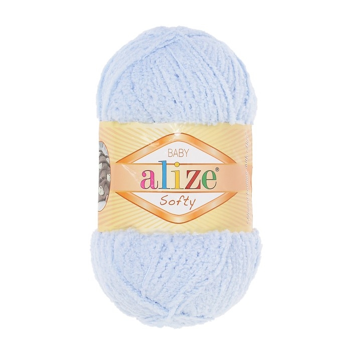 Плюшевая пряжа для вязания спицами, крючком ALIZE, Softy, 100% микрополиэстер, 115 м/50 г, (183 св. голубой)