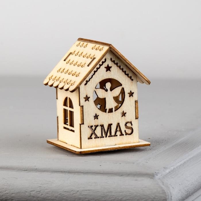 Ёлочная игрушка «Домик с ангелом», от батареек, свечение тёплое белое Ёлочная игрушка «Домик с ангелом», от батареек, свечение тёплое белое