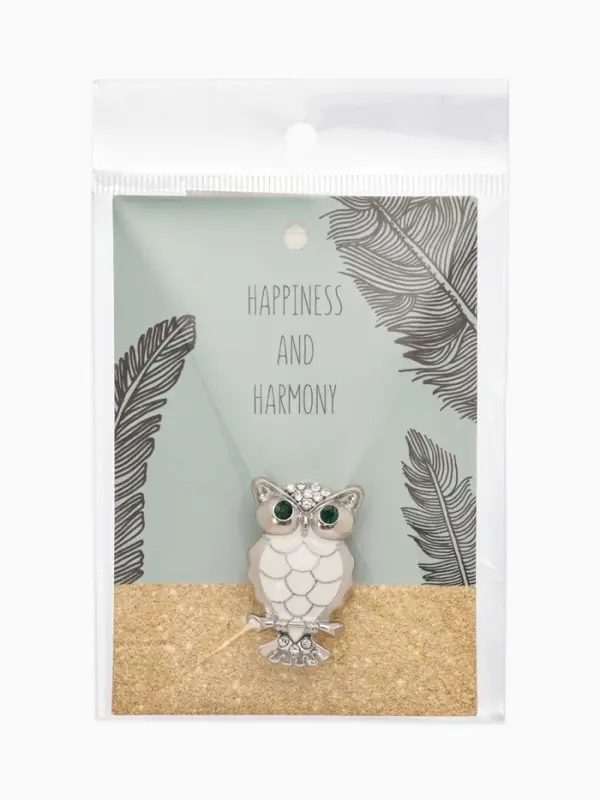 Брошь &laquo;Сова&raquo;, зелёная, белый в серебре