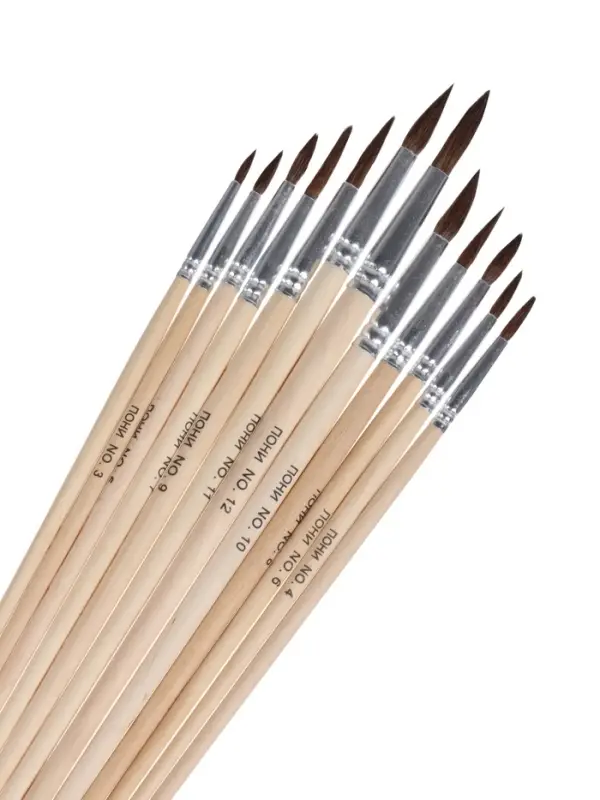 Набор кистей для рисования, пони, 12 штук: № 1, 2, 3, 4, 5, 6, 7, 8, 9, 10, 11, 12, круглые, деревянная ручка, международный размер