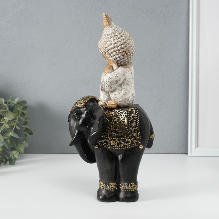 Сувенир полистоун  Сувенир полистоун "Маленький Будда на чёрном слоне" 14х14х30 см