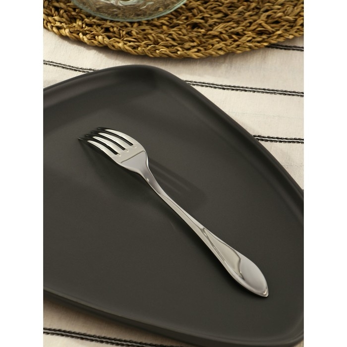 Вилка столовая &laquo;Волна&raquo;, h=19,5 см, толщина 2 мм, цвет серебряный