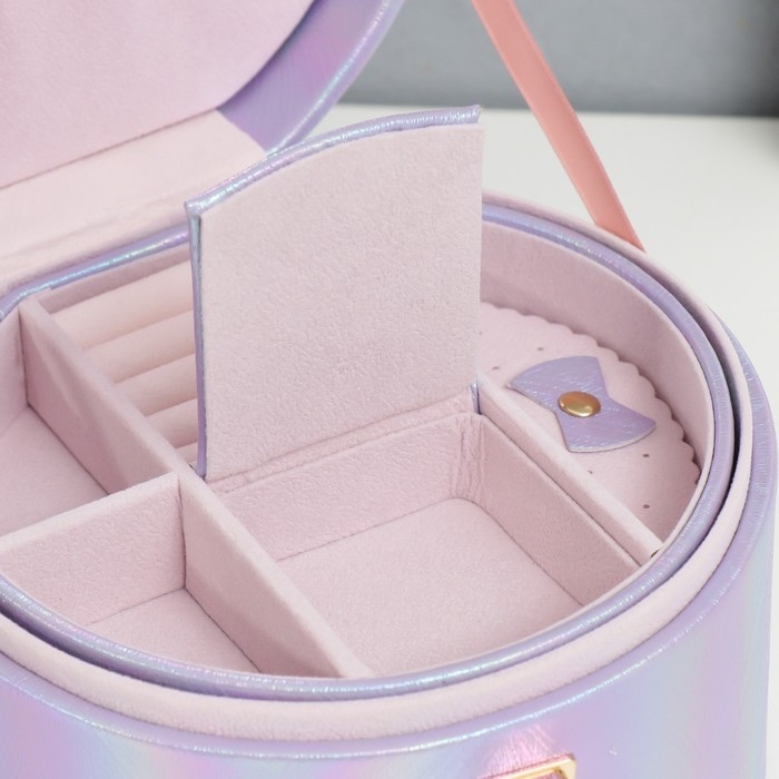 Шкатулка кожзам для украшений круглая  Шкатулка кожзам для украшений круглая "Переливы сирень" 12х17,5х17 см