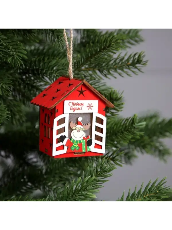 Ёлочная игрушка &laquo;Дом с оленем&raquo;, 8.7&times;4.6 см, 1 LED, от батареек, свечение тёплое белое