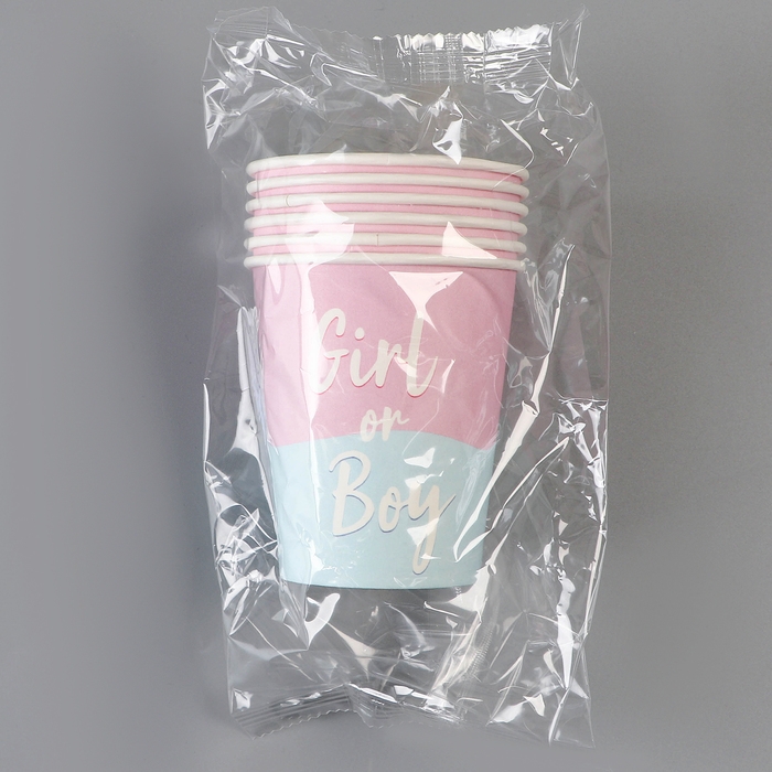 Гендер-пати. Стакан одноразовый бумажный Girl or Boy, набор 6 шт, 250 мл