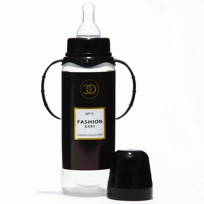 Бутылочка для кормления M&B Fashion Baby, классическое горло, от 3 мес, 250 мл., цилиндр, с ручками