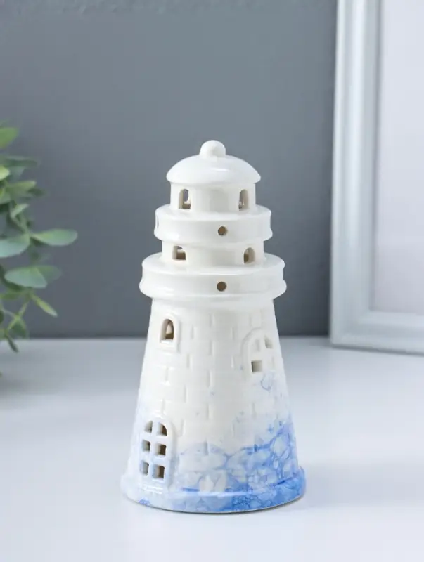 Сувенир керамика свет "Маяк" бело-синий 8х8х15,5 см