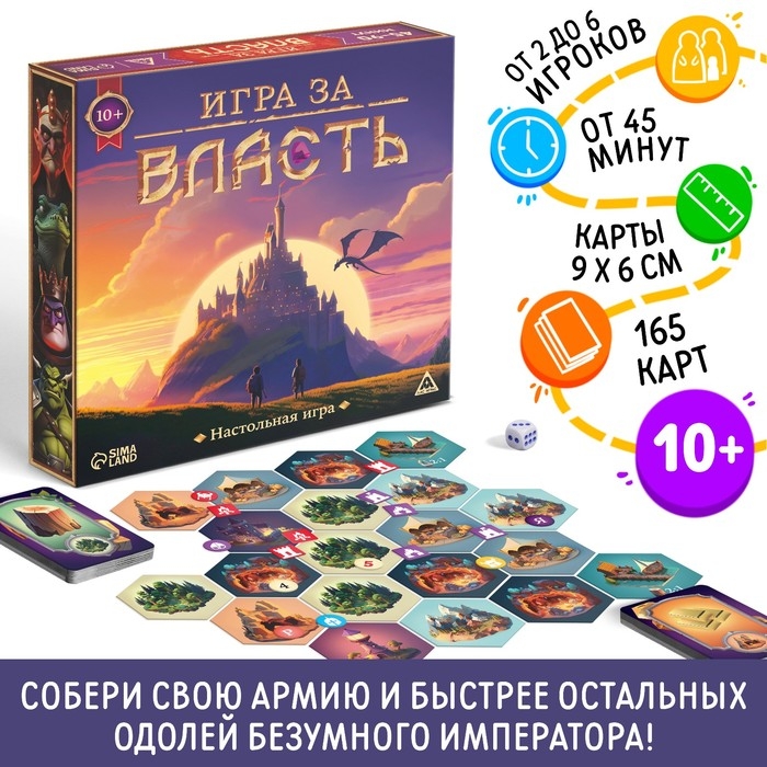 Настольная игра «Игра за власть», 167 карт, 174 жетона, 41 тайл, 2 кубика, 10+ Настольная игра «Игра за власть», 167 карт, 174 жетона, 41 тайл, 2 кубика, 10+