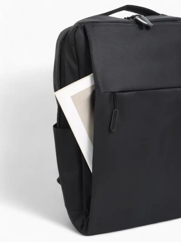 Рюкзак мужской на молнии, 2 наружных кармана, с USB, чёрный