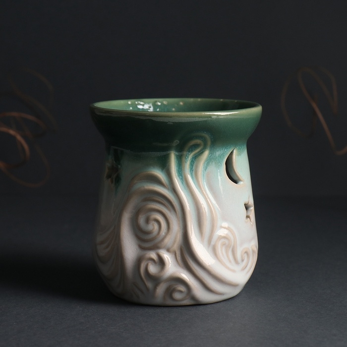 Аромалампа керамика  Аромалампа керамика "Море волнуется" зеленый 8,6х8,6х9,8 см