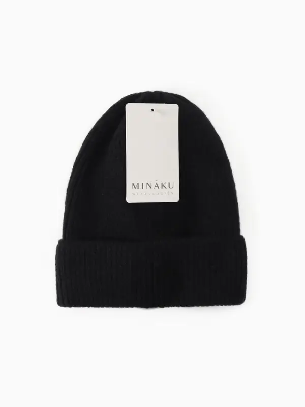 Шапка женская MINAKU с подворотом, р-р 54-56, цвет черный Шапка женская MINAKU с подворотом, р-р 54-56, цвет черный
