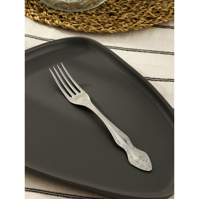 Вилка столовая &laquo;Тройка&raquo;, h=19,5, толщина 2 мм, художественная роспись, цвет серебряный