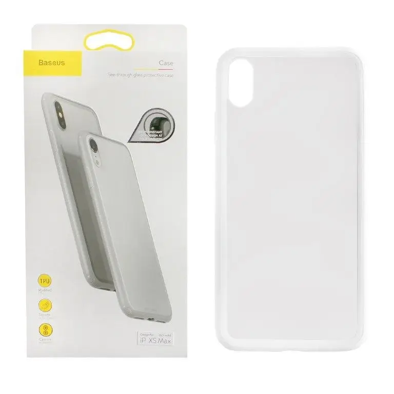 Чехол iPh XS Max Baseus Стекло прозрачный с белым Чехол iPh XS Max Baseus Стекло прозрачный с белым