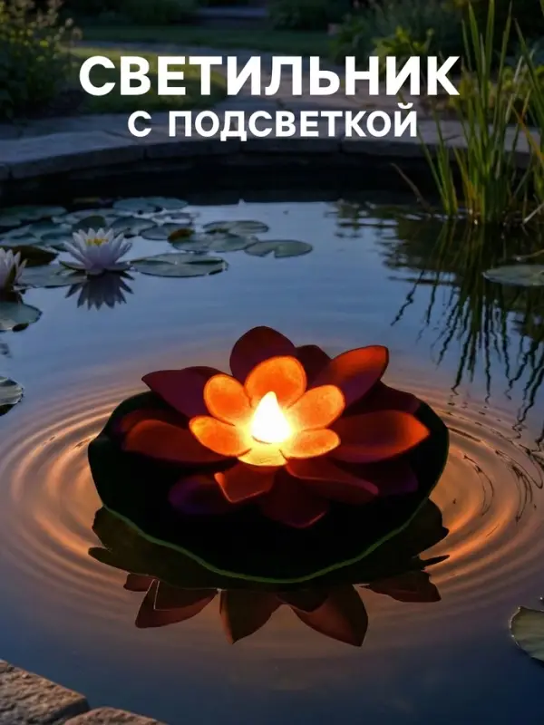 Садовый светильник для водоёмов &laquo;Лотос&raquo;, 10&times;13&times;15 см, на батарейке, фиолетовый