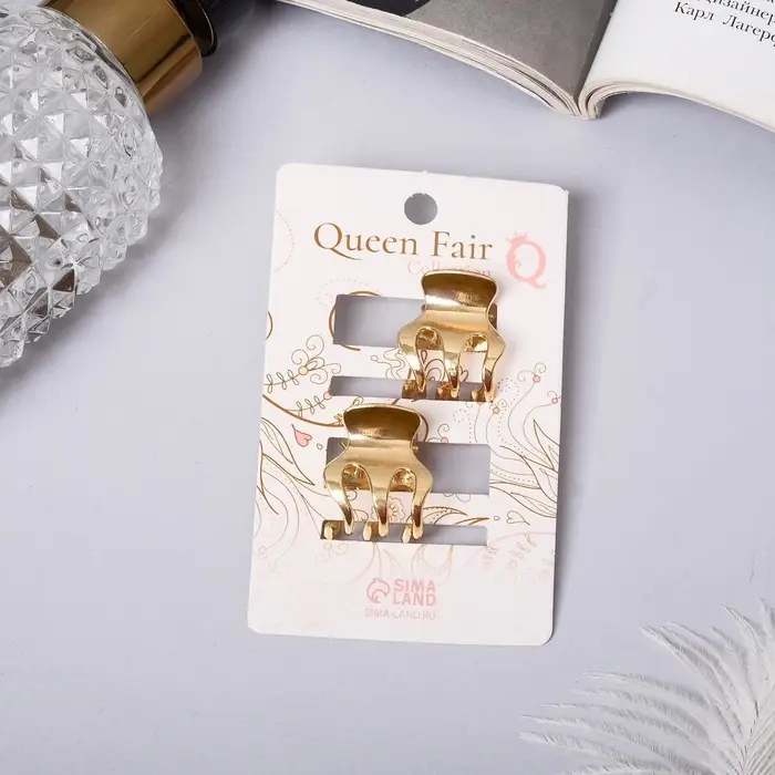 Крабики для волос QF &laquo;Либерти&raquo;, набор 2 шт., зубчики классика, 2 см, золотистый