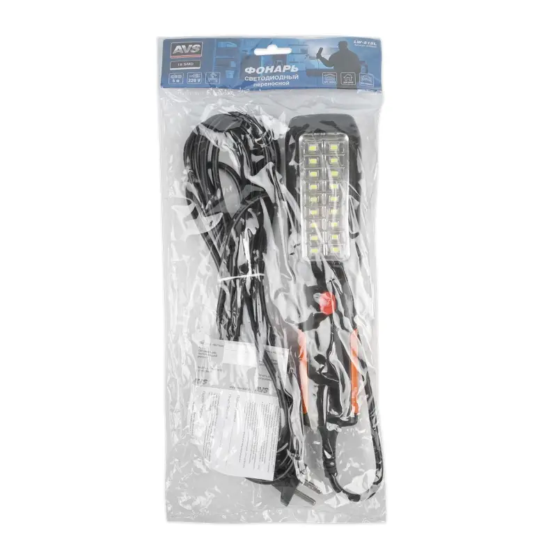 Фонарь переносной (светодиод.) 5м 220V AVS LW-518L