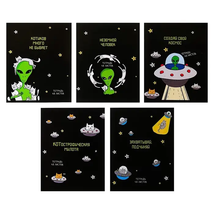 Тетрадь 48 листов в клетку Calligrata «НЛО», обложка мелованный картон, блок офсет, МИКС Тетрадь 48 листов в клетку Calligrata «НЛО», обложка мелованный картон, блок офсет, МИКС
