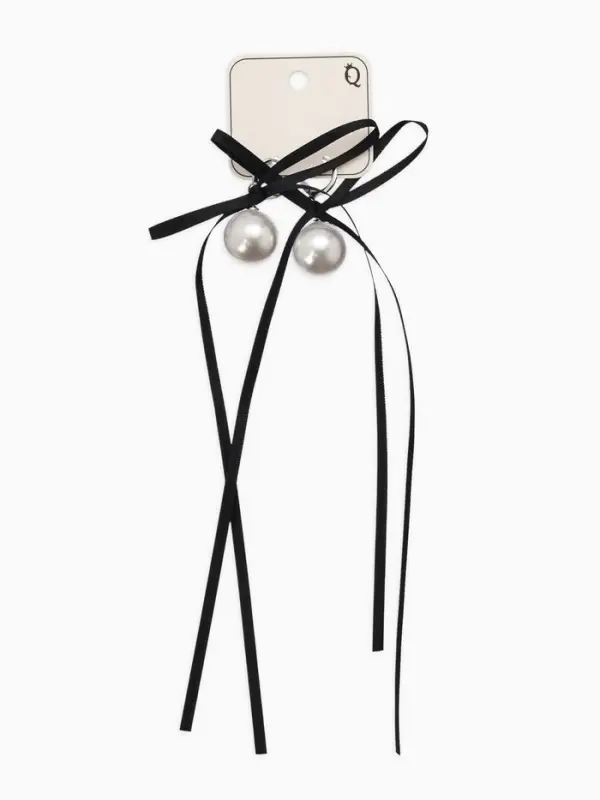 Серьги &laquo;Бантик с жемчугом&raquo;, №16, белый, чёрный в серебре