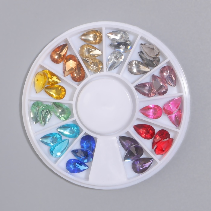 Фигурки для дизайна ногтей «Капля», объёмные, 12 ячеек, разноцветные