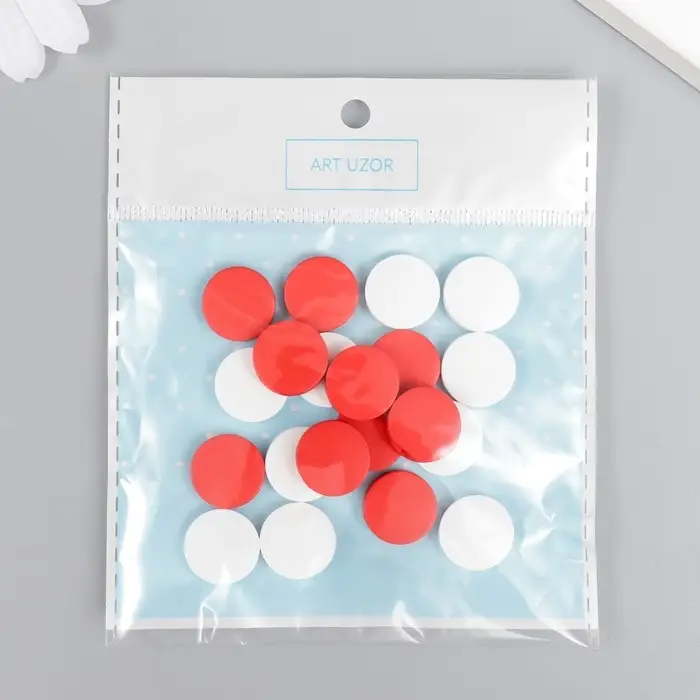 Бусины для творчества дерево Бусины для творчества дерево "Плоский круг" набор 20 шт белый, красный 0,4х1,5х1,5 см