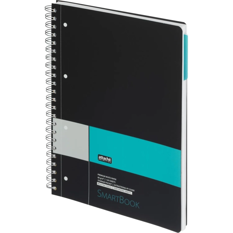 Бизнес-тетрадь SMARTBOOK А4 120л. клетка,спир,микроп,разд,карм,сер-бирюз