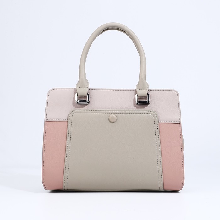 Сумка тоут на молнии, наружный карман, длинный ремень, цвет бежевый