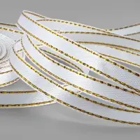 Лента атласная, с золотым люрексом, 6 мм, 23&plusmn;1 м, белая №001