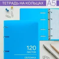 Тетрадь на кольцах Calligrata A5, 120 листов, в клетку, пластиковая обложка, блок офсет, голубая