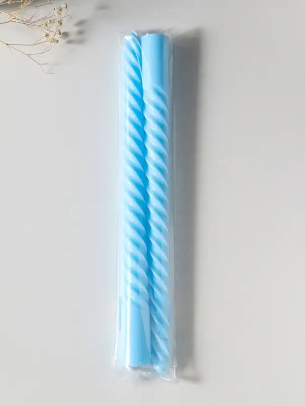 Набор свечей витых 25 см, 2 шт., 57 г, 5 ч, пастельно-голубой