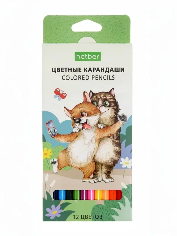 Карандаши 12цв, "ЭКО", Пэтс стори, Hatber, заточ, коробка, европодвес 66253