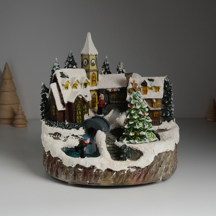 Сувенир пластик световой Сувенир пластик световой "Новогодняя улочка" крутится 20,5х17х20,5 см