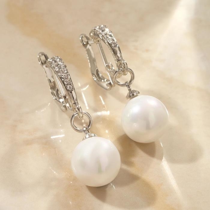 Серьги с жемчугом «Грейс» тонкая линия, цвет белый в серебре Серьги с жемчугом «Грейс» тонкая линия, цвет белый в серебре