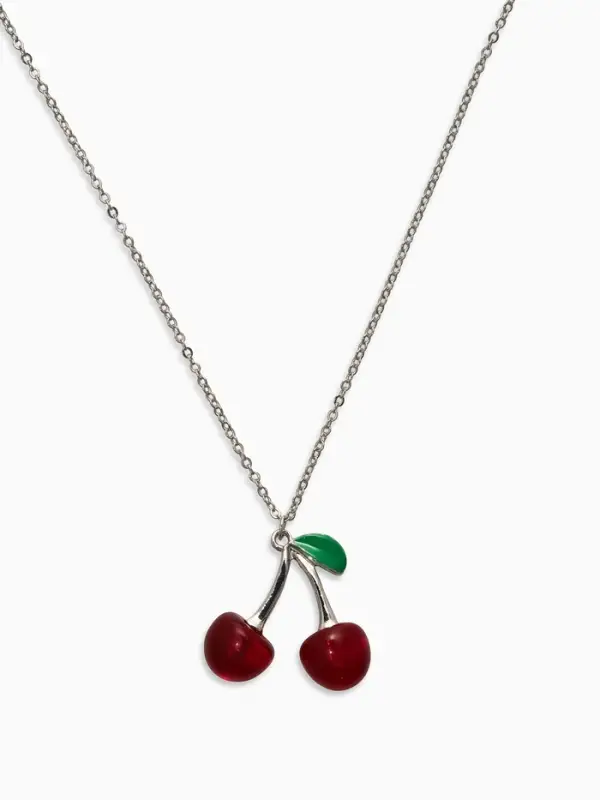 Кулон на цепочке &laquo;Черешня&raquo;, 40 см, бордово-зелёный в серебре