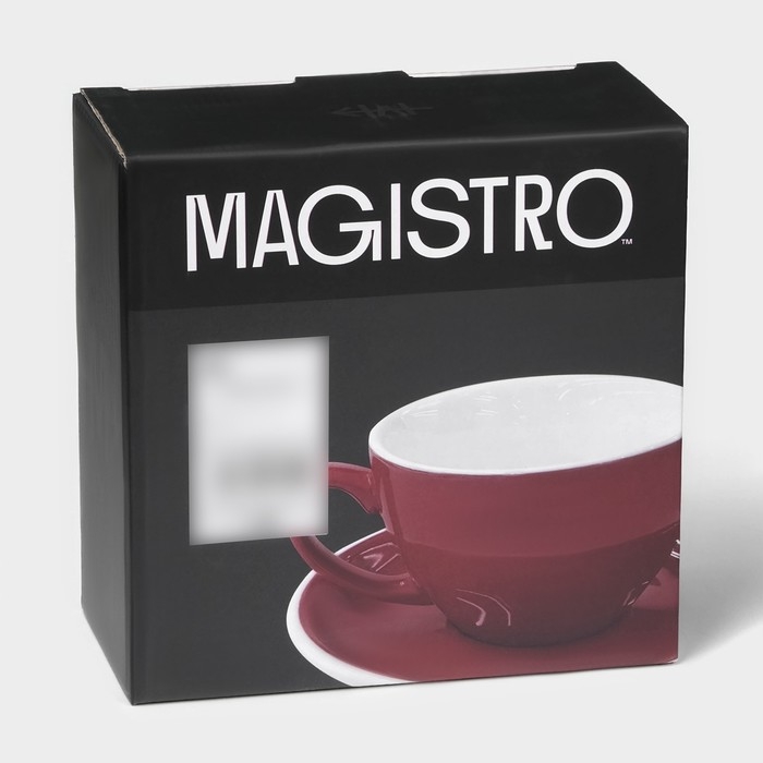 Кофейная пара фарфоровая Magistro Coffee time, 2 предмета: чашка 300 мл, блюдце d=15,5 см, цвет красный