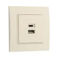 Розетка TOT Elegant, 5 В, 2.1 A, разъёмы USB-A + USB-C, скрытая, бежевая