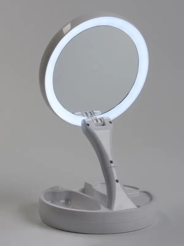 Зеркало настольное с подсветкой KZ-09, 30&times;16&times;16 см, увеличение х 10, USB, белое