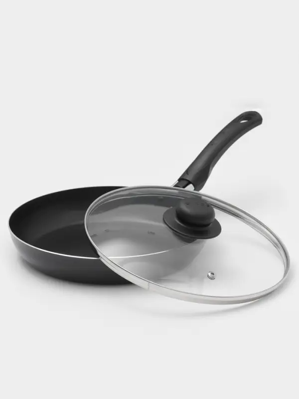 Сковорода Promo, d=24 см, стеклянная крышка, антипригарное покрытие, алюминий, чёрная