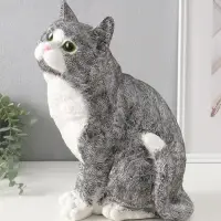 Фигурка (гипс) Кошка Серая. Высота 31,5 см, Ширина 16 см, Длина 24 см.
