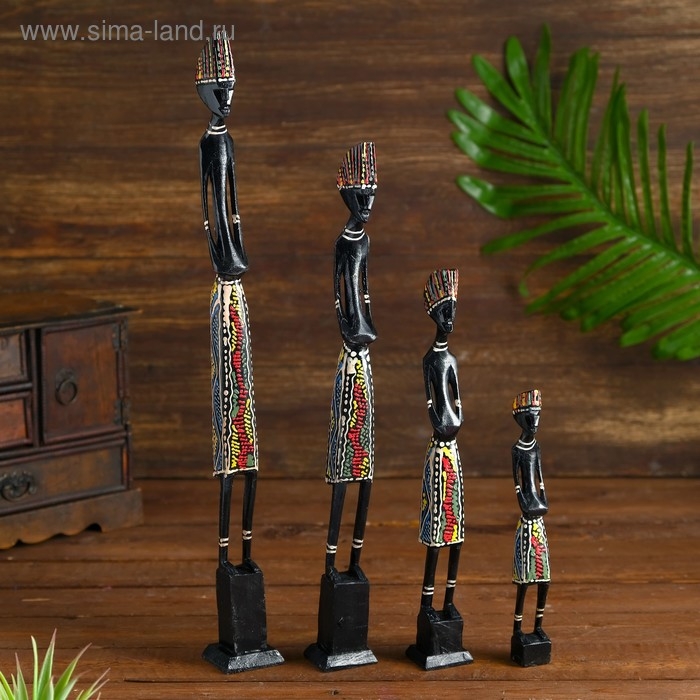 Статуэтки Статуэтки "Семейка аборигенов" дерево (набор 4 штуки) 40,30,25,20 см