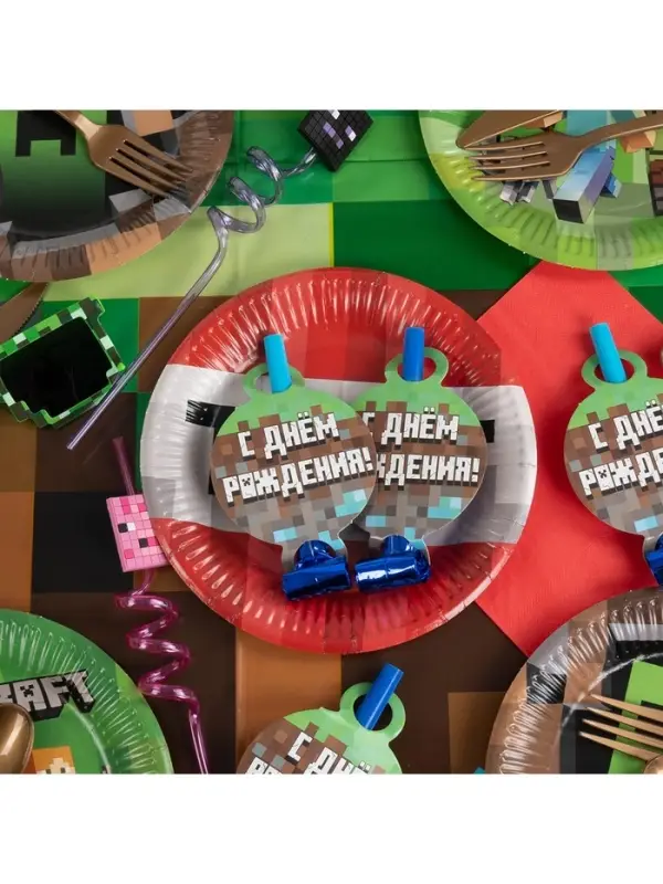 Карнавальные язычки гудки "Пиксели "11 см, 6 шт. в упак.