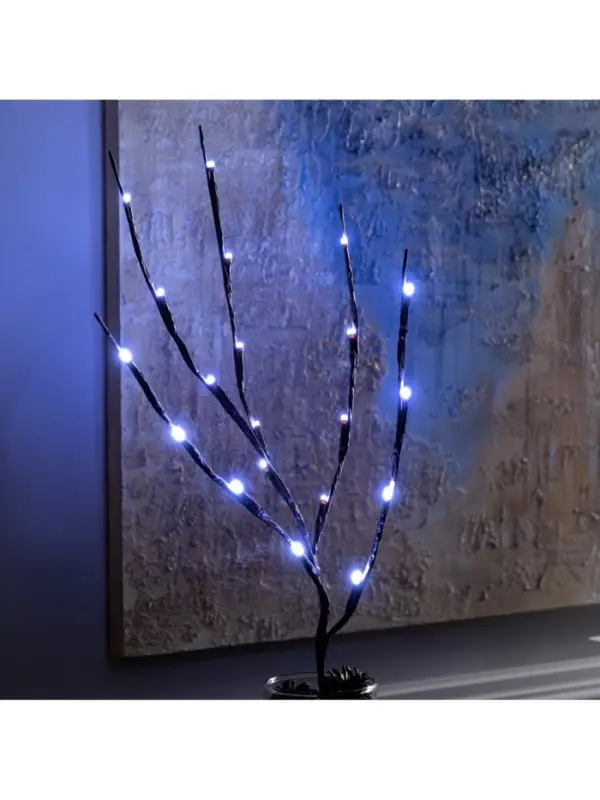 Светодиодная ветка 70 см, 20 LED, коричневая, от батареек AAх2, свечение белое