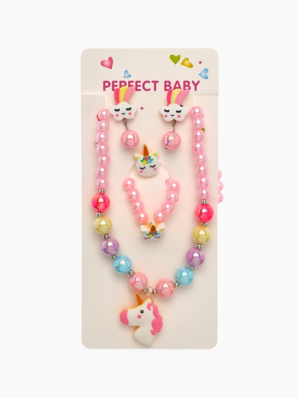 Набор детский Набор детский "Выбражулька" единорог 4 пр-та: кулон, браслет, кольцо, клипсы цв. разноц