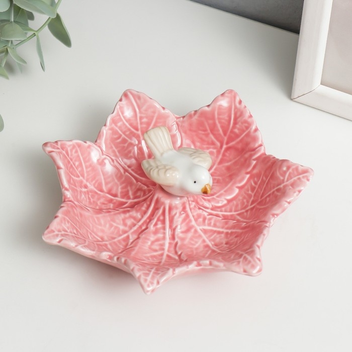 Сувенир керамика подставка Сувенир керамика подставка "Птица на кленовом листе" МИКС 5,5х13,7х13,5 см