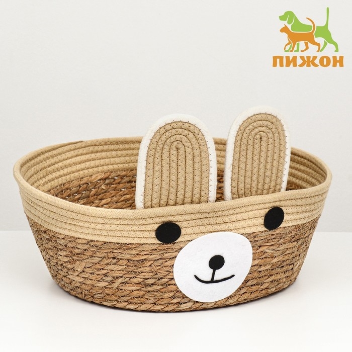 Экологичный лежак  Экологичный лежак "Мишка" для животных  (хлопок+рогоз),  35 х 27 х 13 см, вес до 8 кг