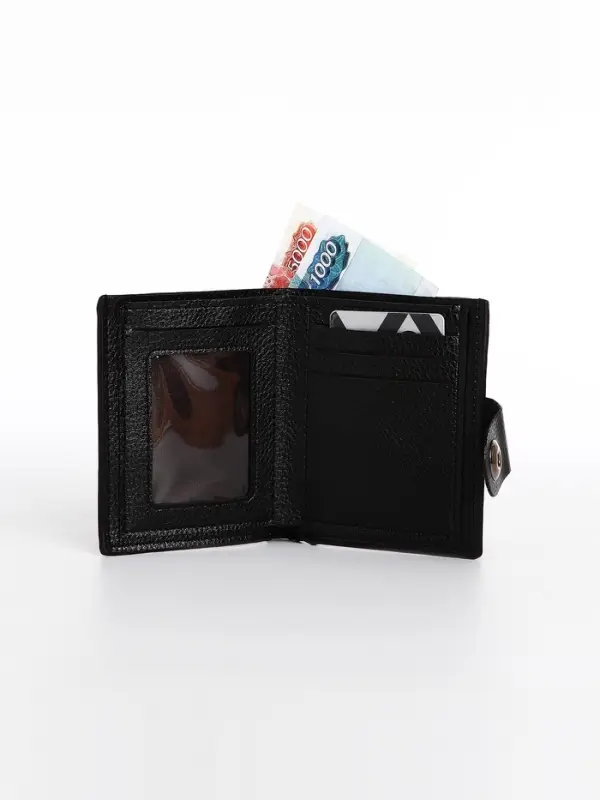 Портмоне мужское, 3 отделения, на магните, чёрное