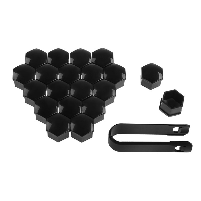 Защитный колпачок колесной гайки, 17 мм, съемник, набор 20 шт, черный Защитный колпачок колесной гайки, 17 мм, съемник, набор 20 шт, черный