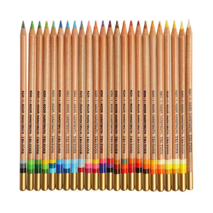 Карандаши много цвета Koh-I-Noor TRI-TONE 3444 24 штук, металлический пенал Карандаши много цвета Koh-I-Noor TRI-TONE 3444 24 штук, металлический пенал