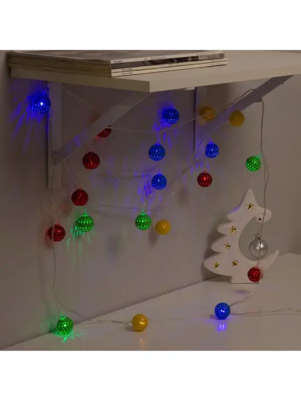 Гирлянда &laquo;Нить&raquo; 4 м с насадками &laquo;Шарик с узором&raquo;, IP20, прозрачная нить, 20 LED, свечение мульти, 8 режимов, 220 В