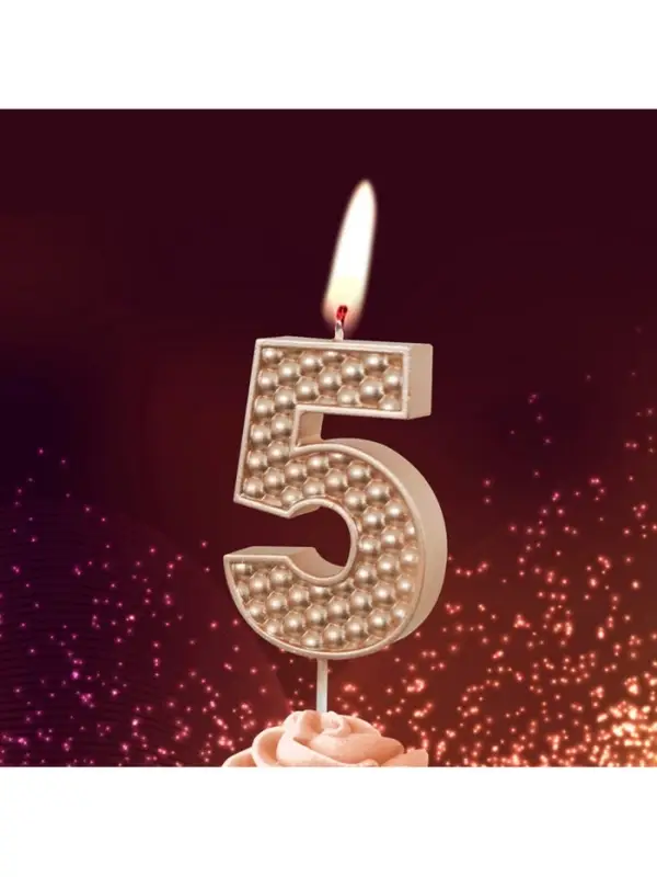 Свеча в торт на шпажке "Жемчужная", цифра "5", шампань